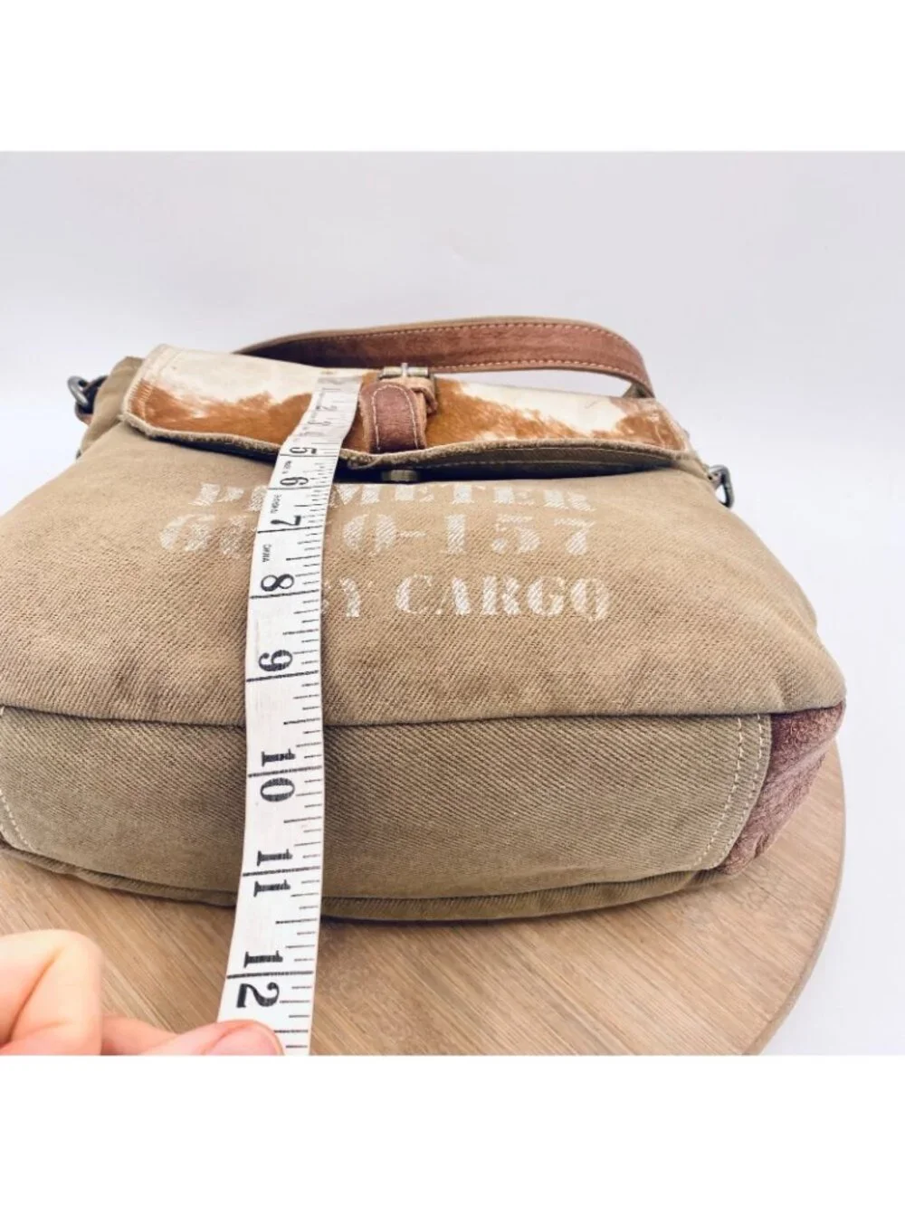 Myra Crossbody Bag Tan Canvas Leather Fold Over Purse Large Western Boho